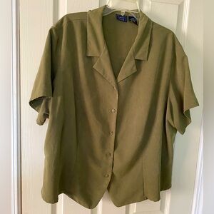 Laura Scott olive Green Button-Up Shirt short sleeved 90s style dress jacket 26W